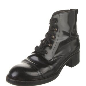 Barneys New York Glossy Black Moto Boots